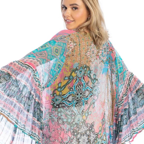 Anthropologie SAACHI Mystical Garden Open Front Ruffle Sleeve Kimono Cardigan - Picture 2 of 13